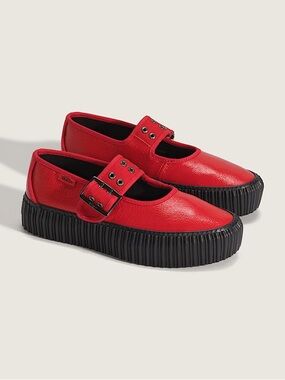 Vans Red Mary Jane Platform Loafers with Buckle
